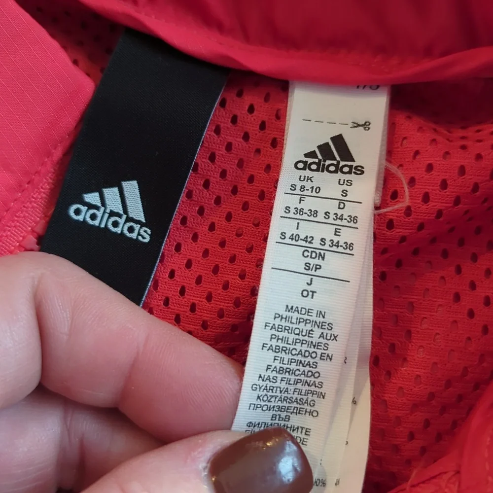 Adidas Logo Windbreaker Color Block Red Peach Track Nylon Jacket Size M Vented - Picture 2 of 7